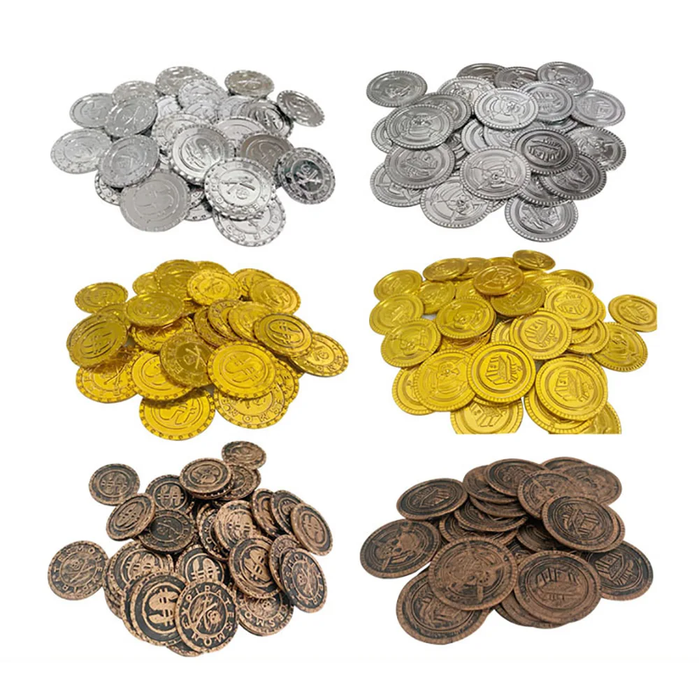 Arcade Game Coin - 100/200 pçs plástico pirata ouro prata